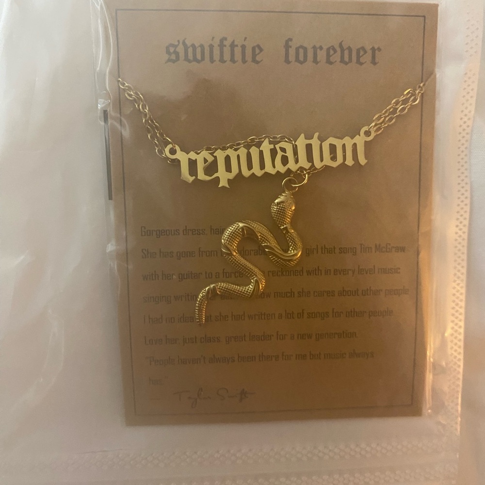 Taylor Swift Reputation Gold Snake Pendant Necklace and Letters